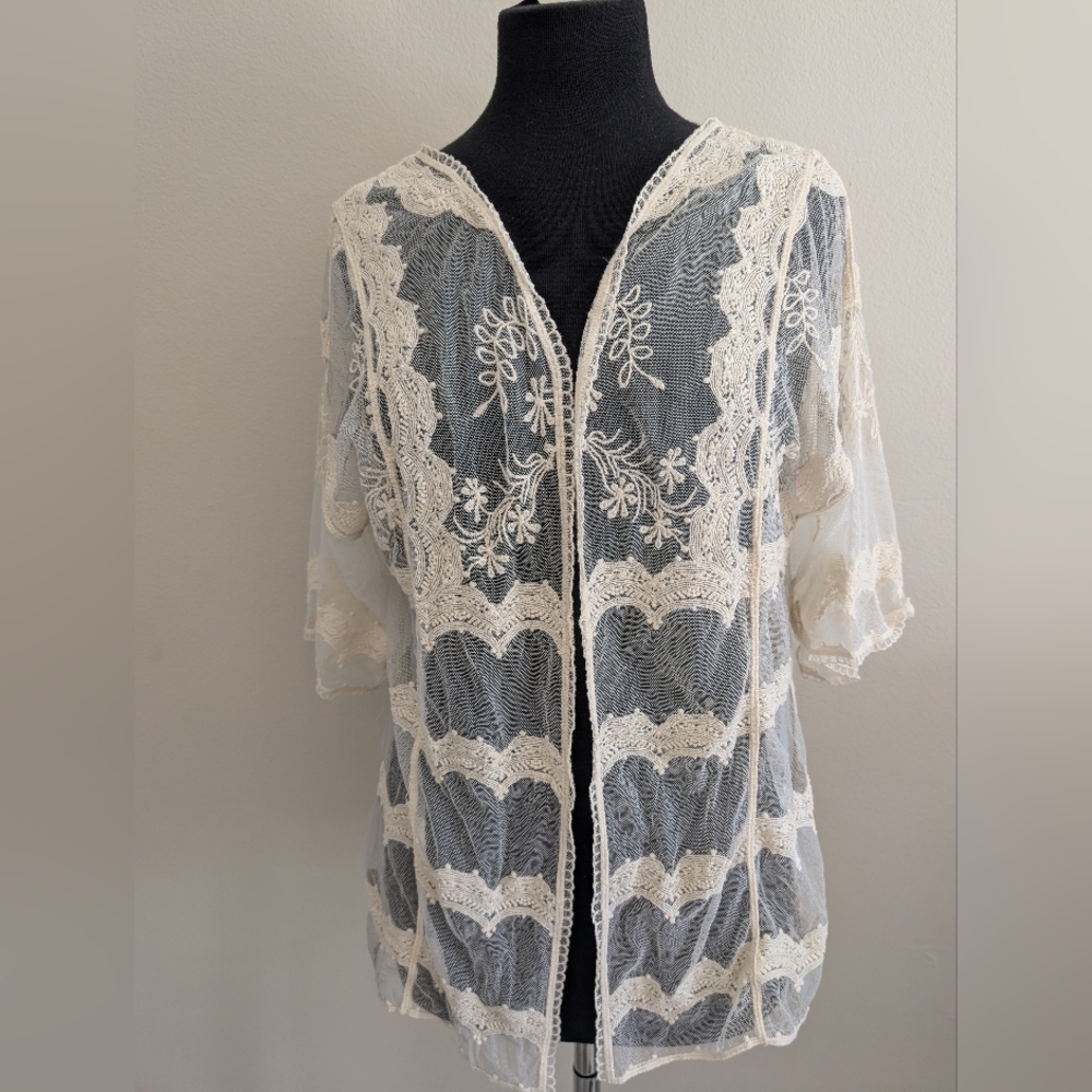 Elegant Lace Open-Front Blouse in White